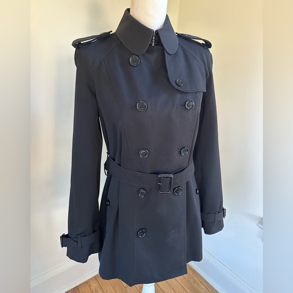 Burberry Short Black Trench Coat Size 6 - Picture 3 of 12